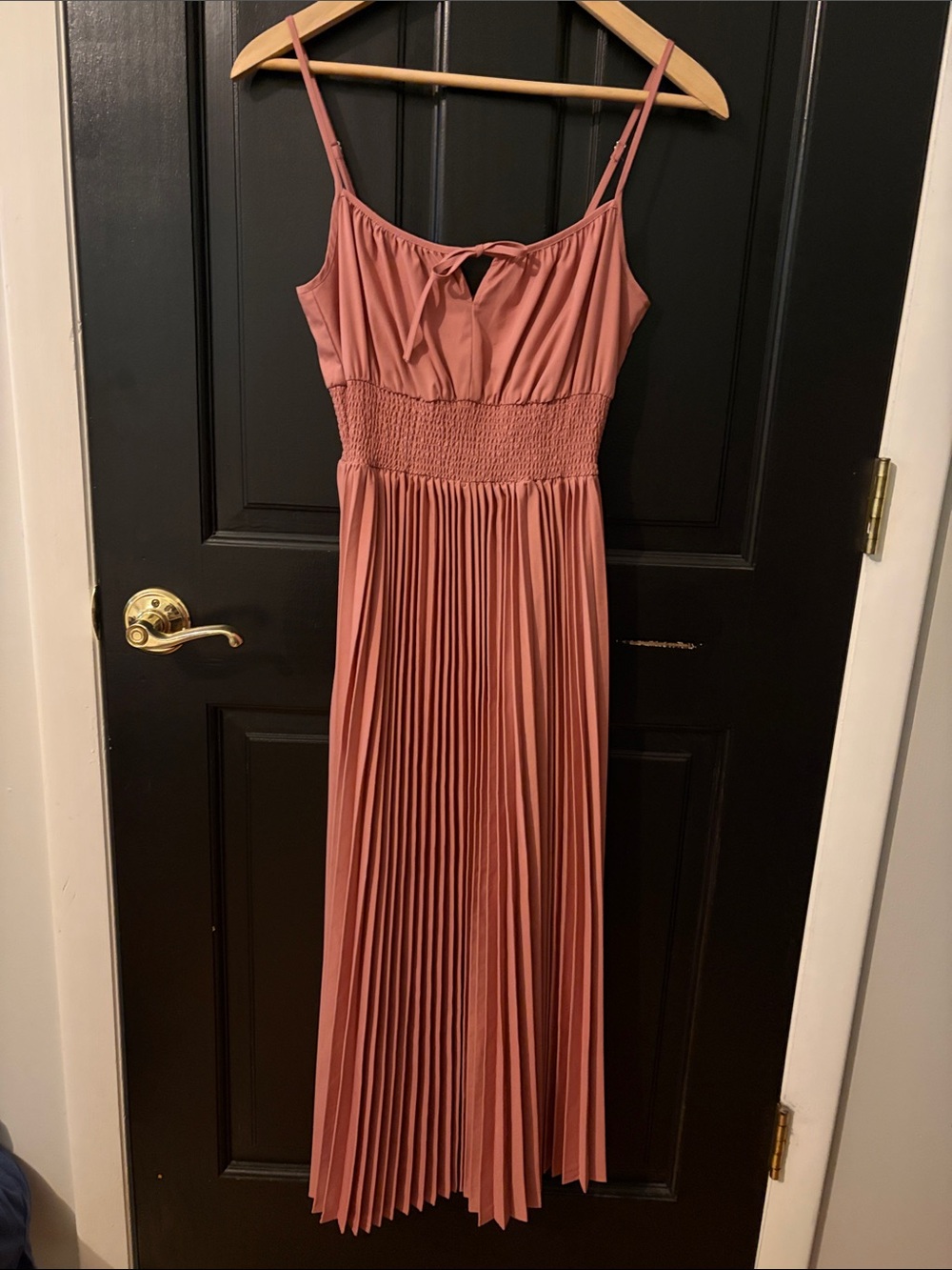 J Crew Pleated Midi Dress with Smocked Waist in Dusty Rose